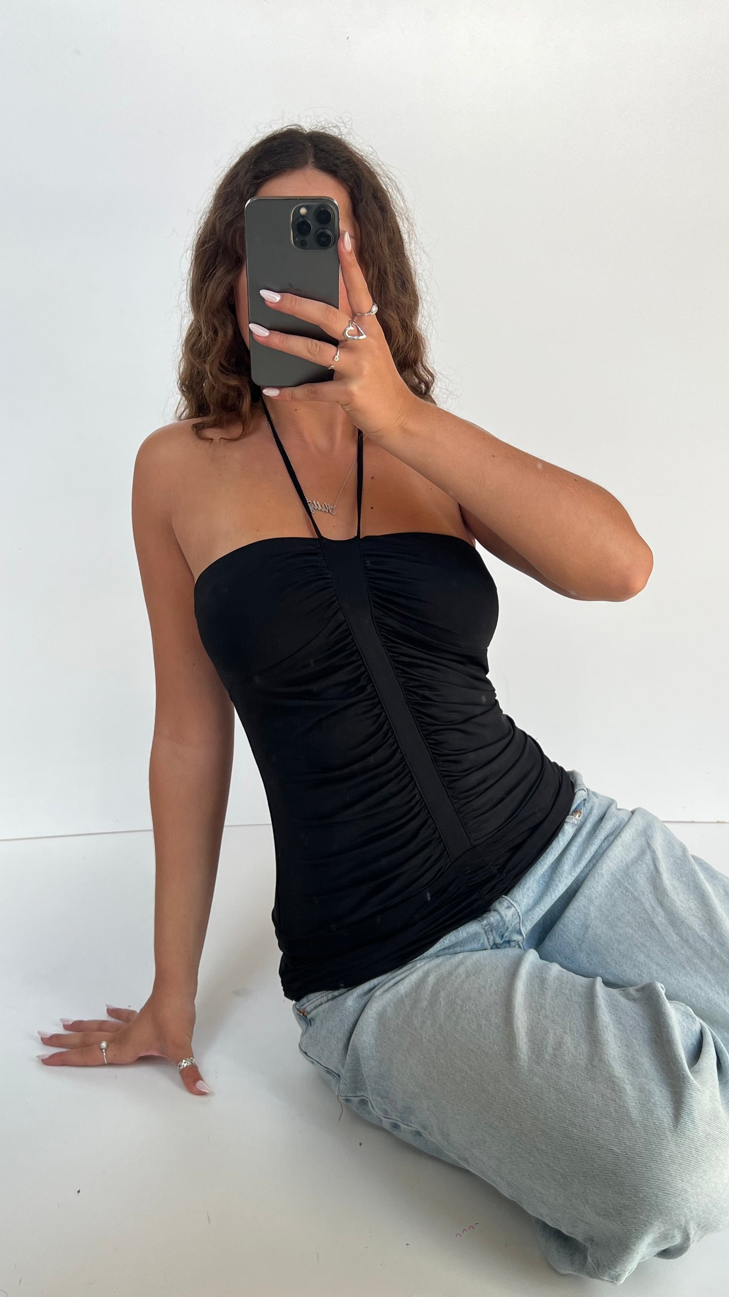 00s black ruched cami- size L