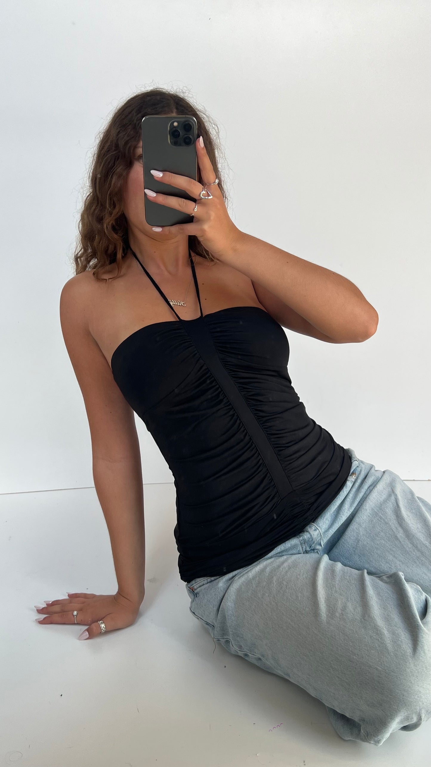 00s black ruched cami- size L