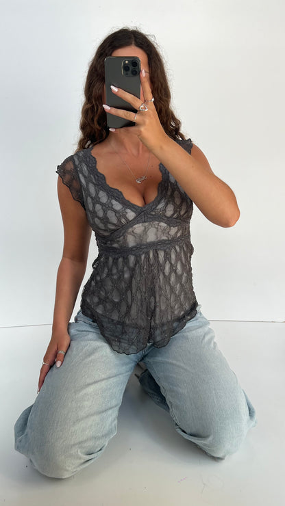 00s grey babydoll top- size S