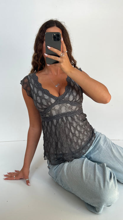 00s grey babydoll top- size S