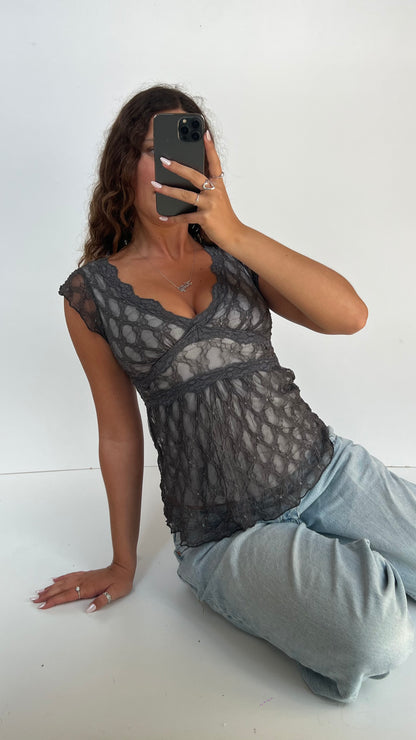 00s grey babydoll top- size S