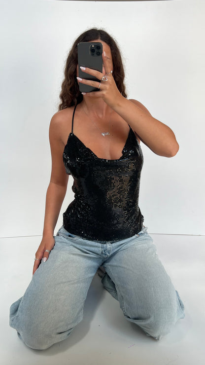 00s black chainmail backless cami- one size