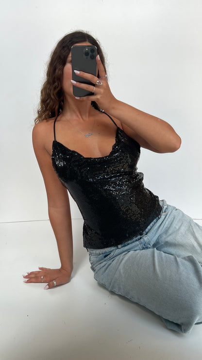 00s black chainmail backless cami- one size