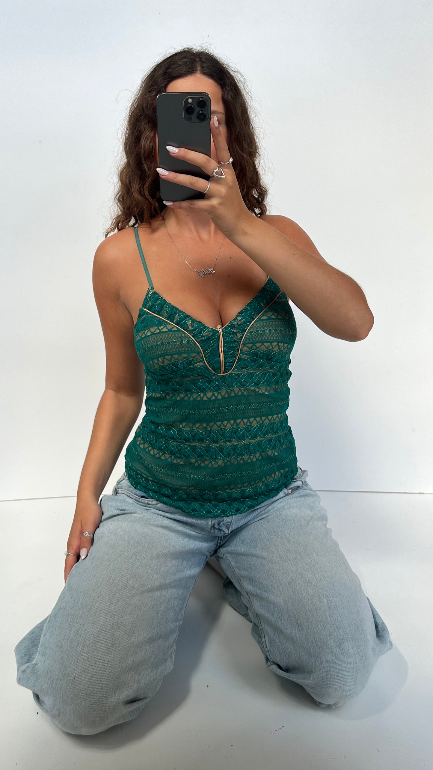 00s green lace cami- size M