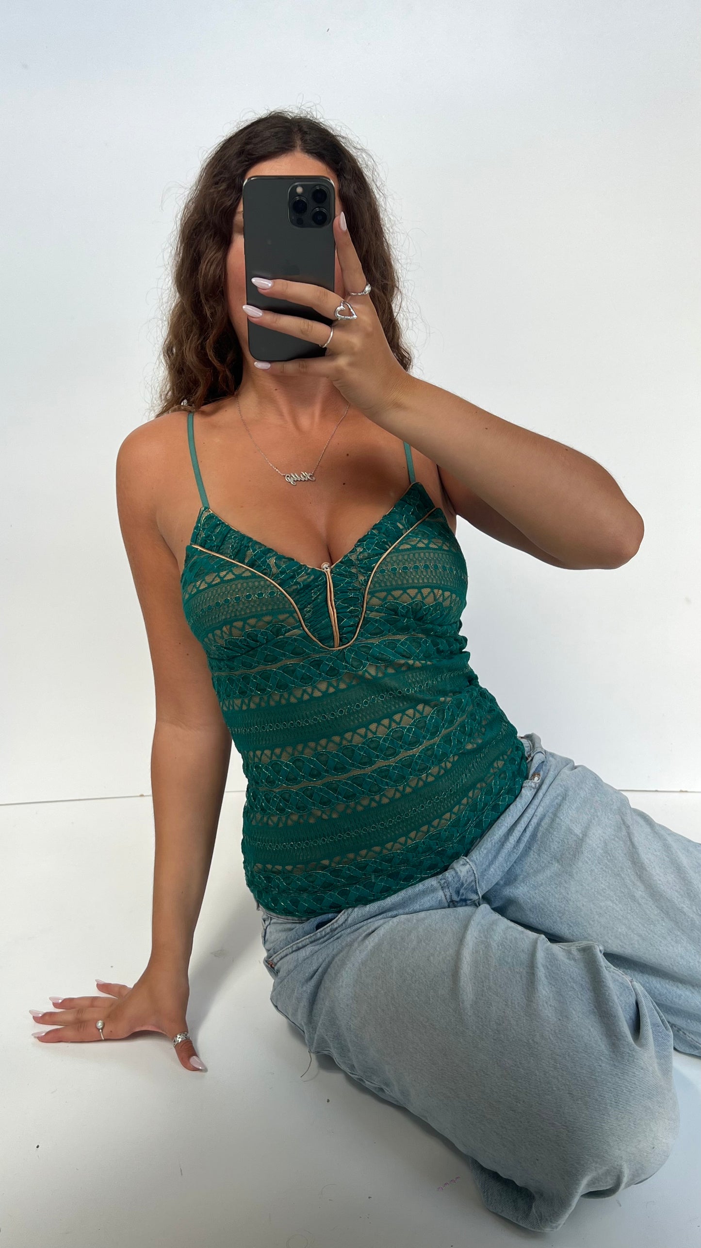 00s green lace cami- size M