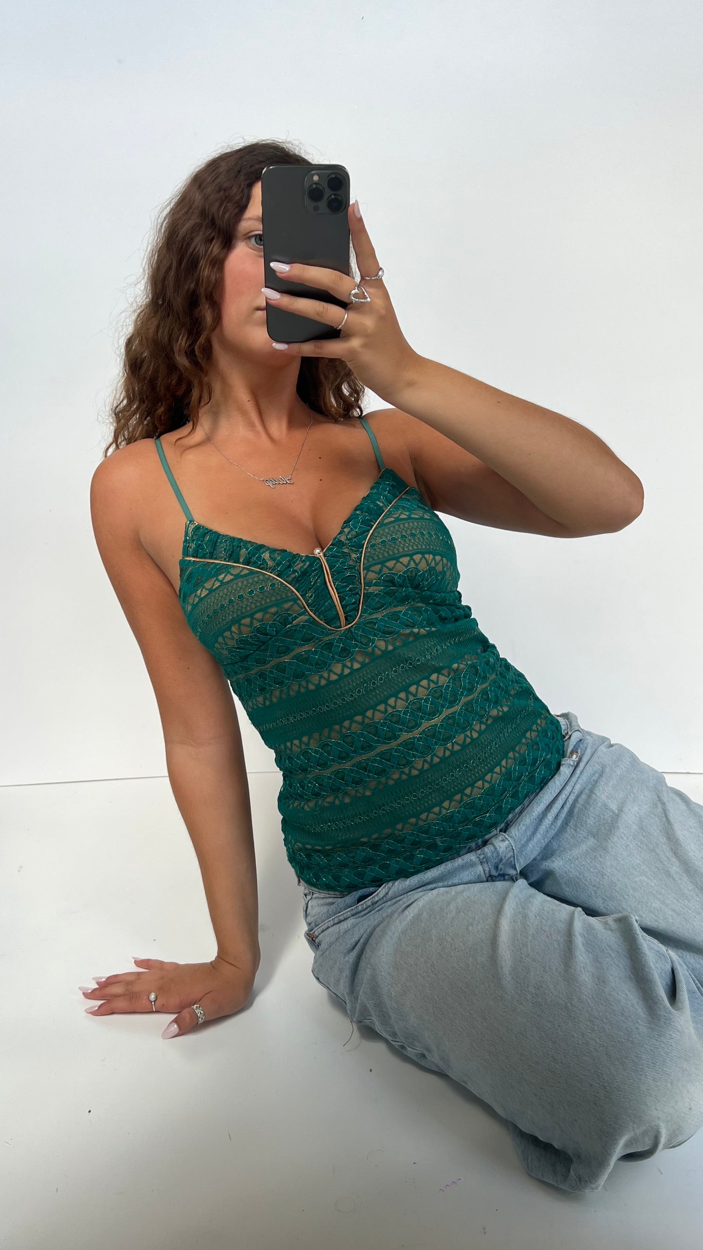 00s green lace cami- size M