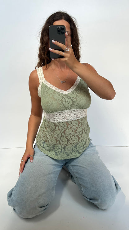 00s green lace cami- size L