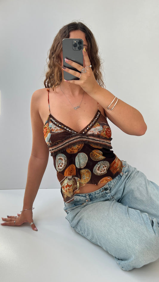 00s brown orange mesh patterned cami- size M
