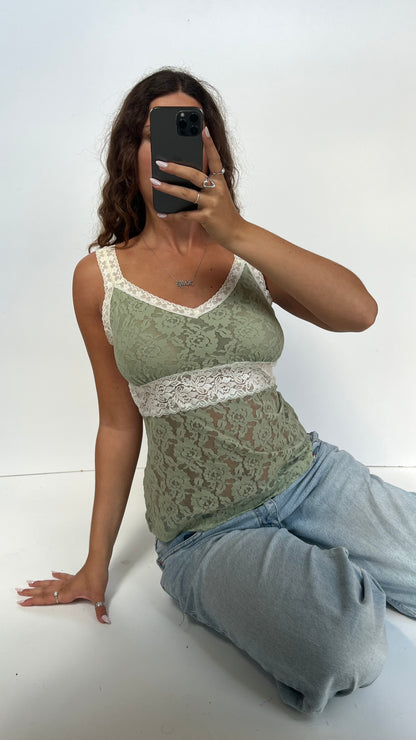 00s green lace cami- size L