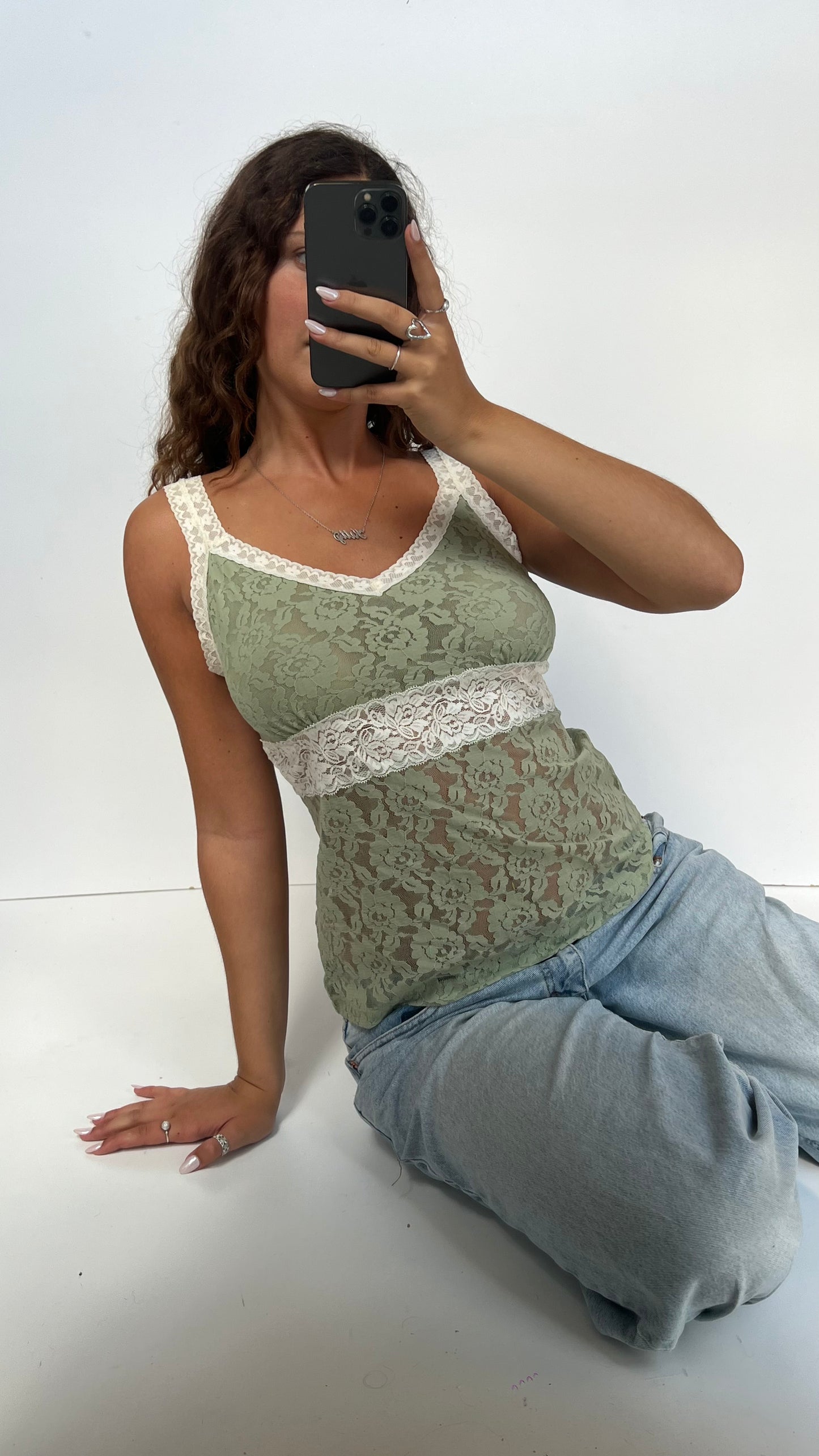 00s green lace cami- size L