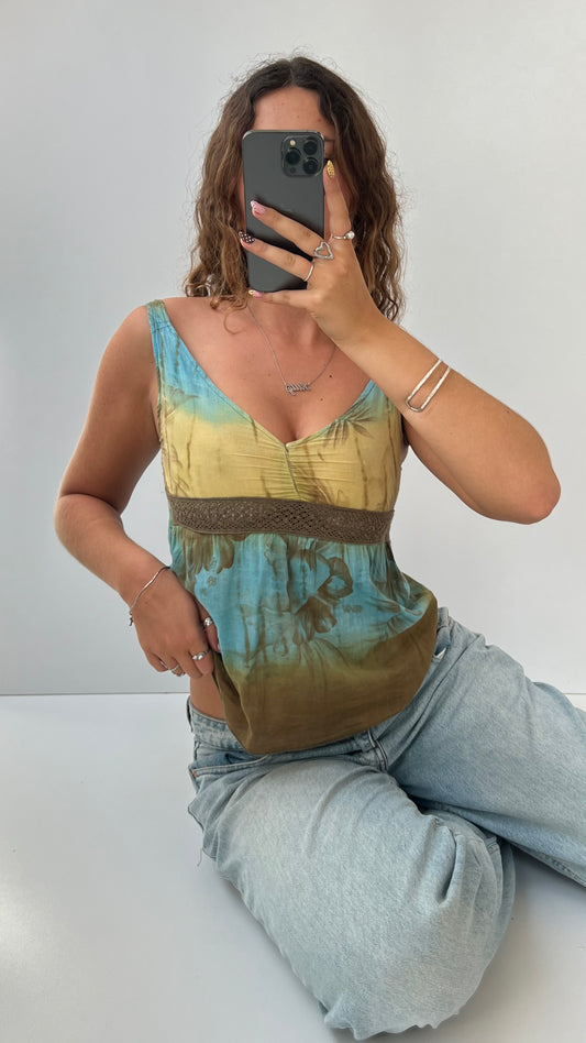 00s blue floral crochet cami- size S