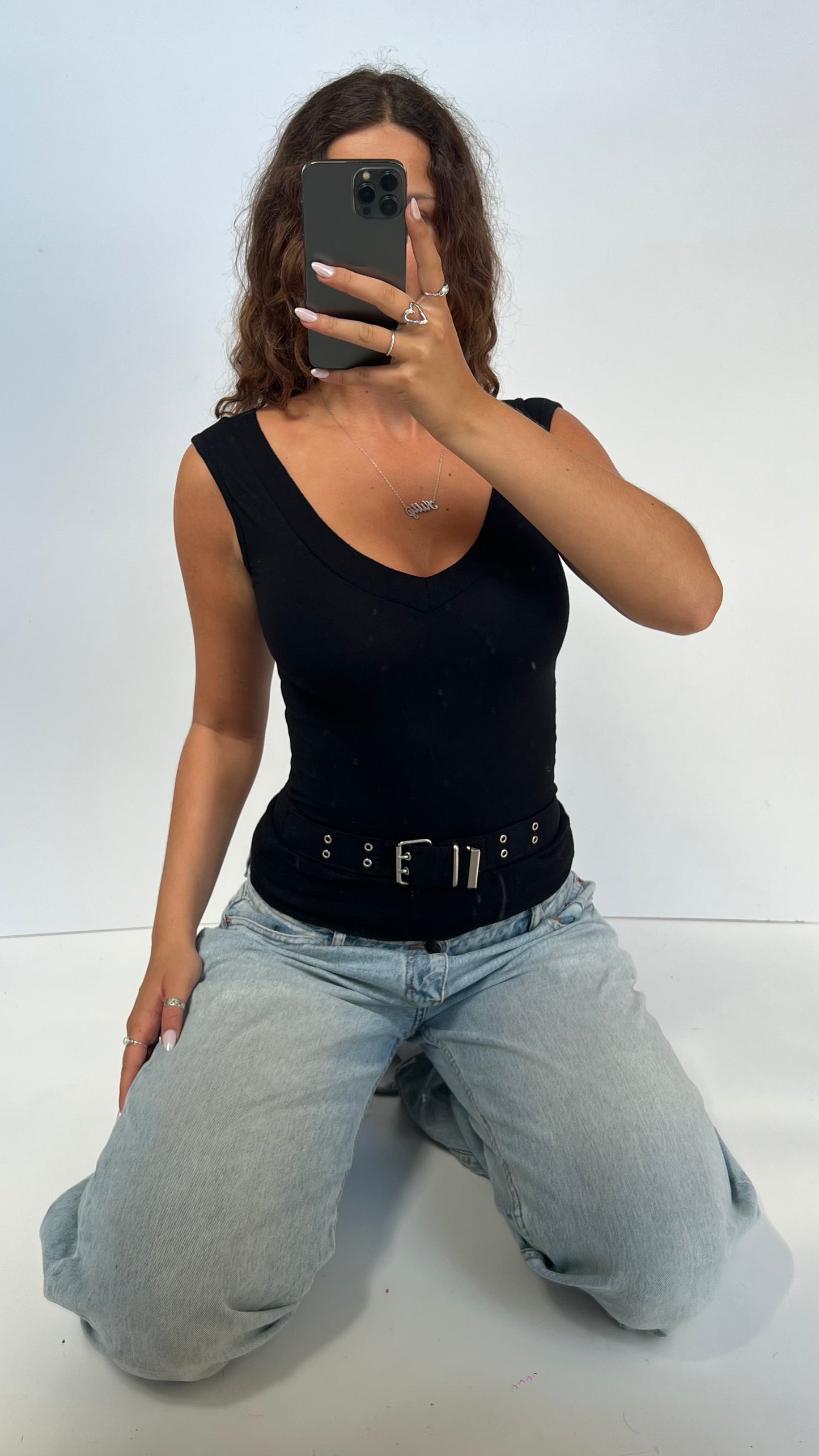 00s black buckle top- size S