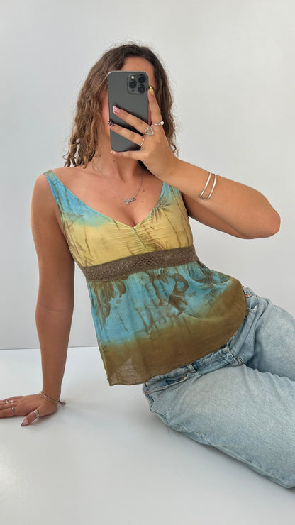 00s blue floral crochet cami- size S