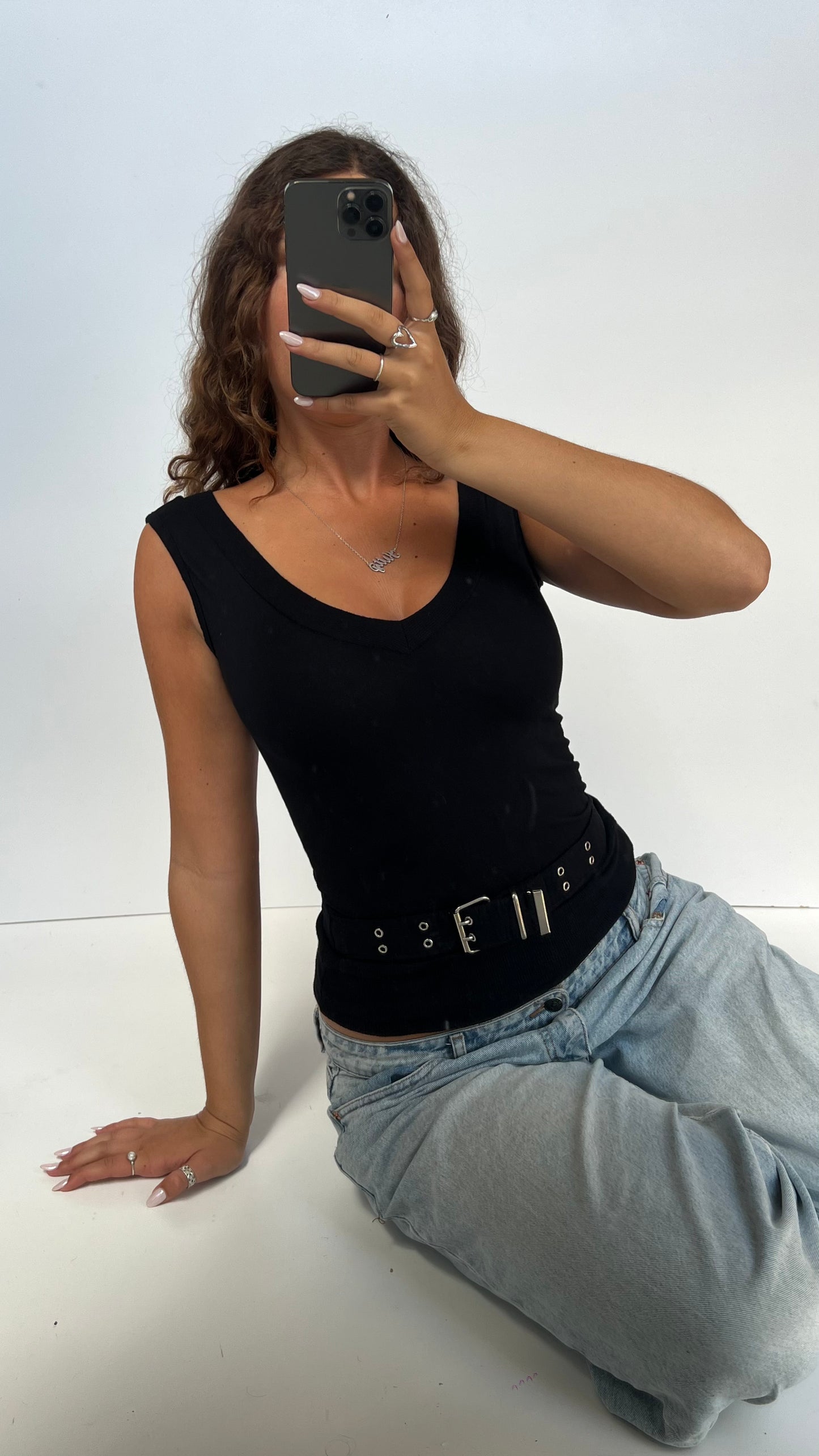 00s black buckle top- size S