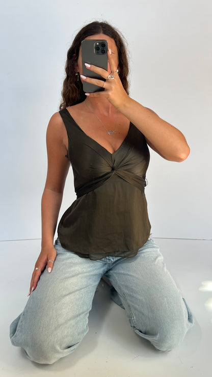 00s khaki babydoll top- size M