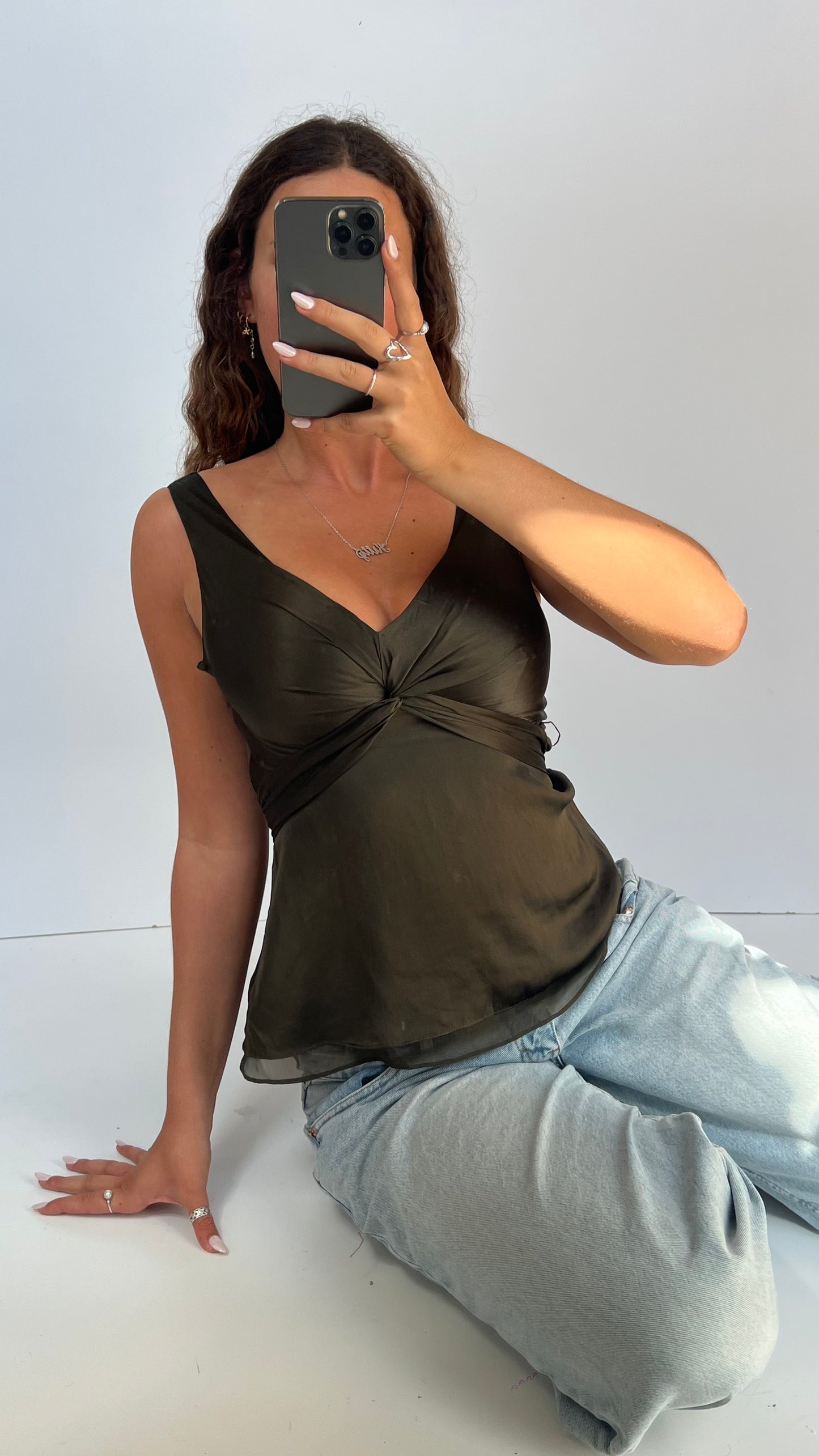 00s khaki babydoll top- size M