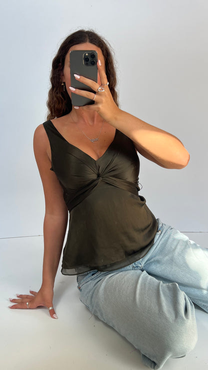 00s khaki babydoll top- size M