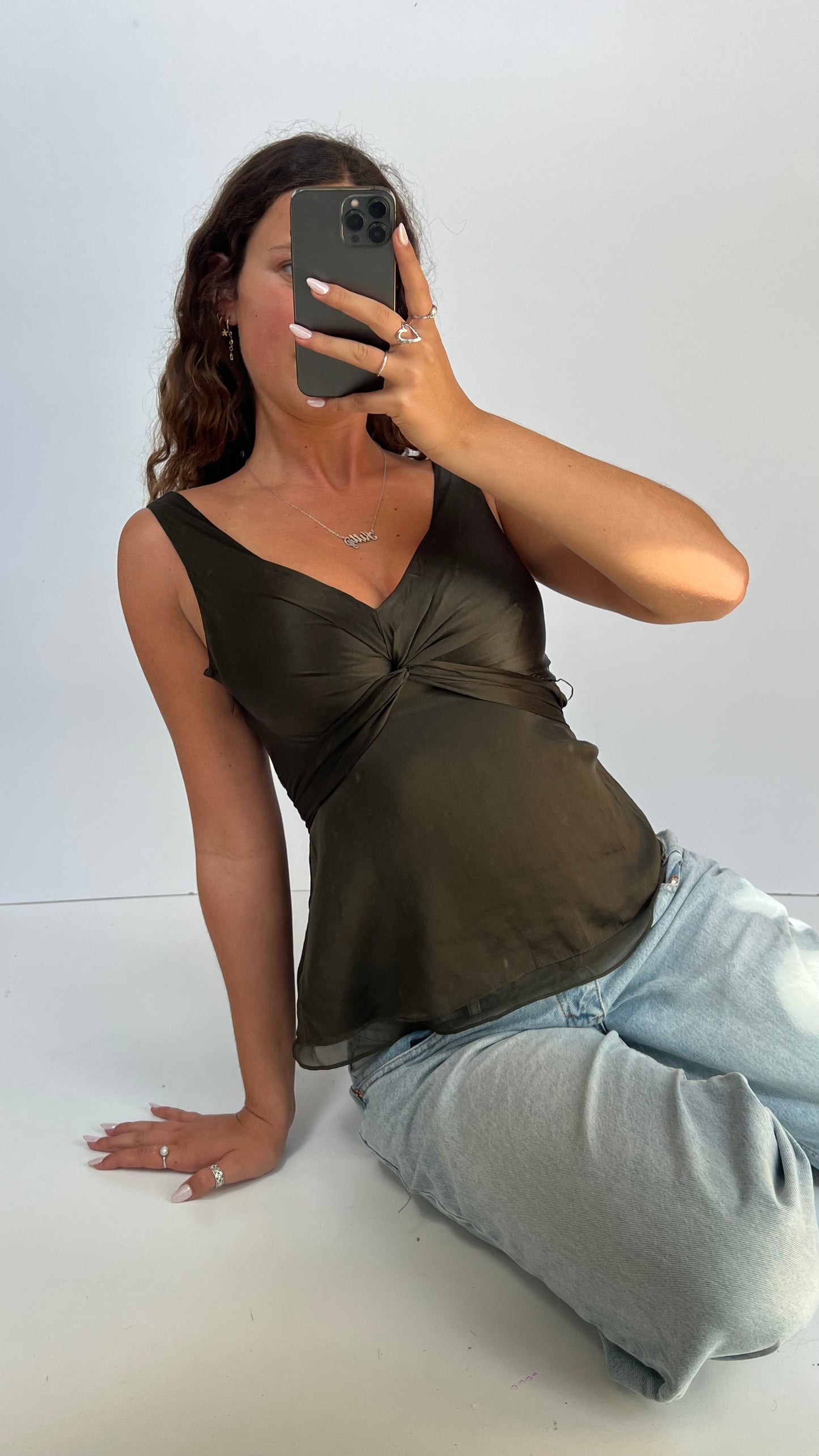 00s khaki babydoll top- size M