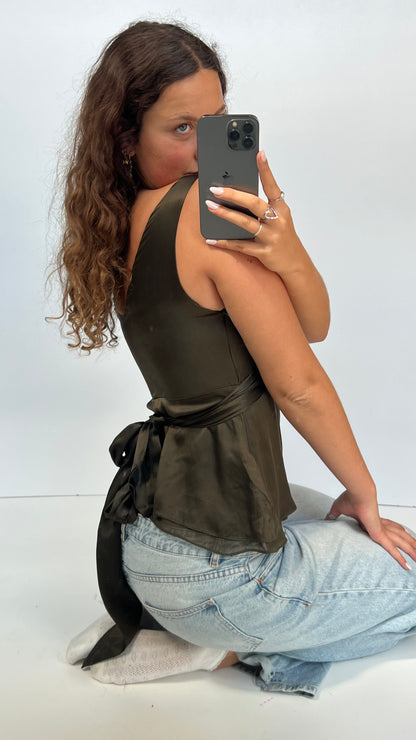 00s khaki babydoll top- size M