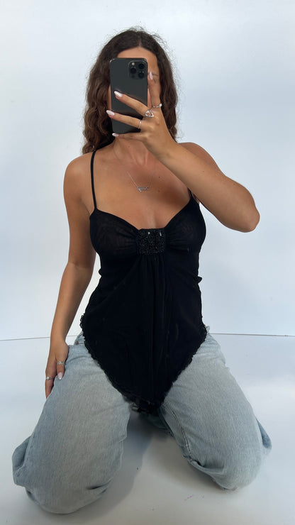 00s black mesh babydoll cami- size M