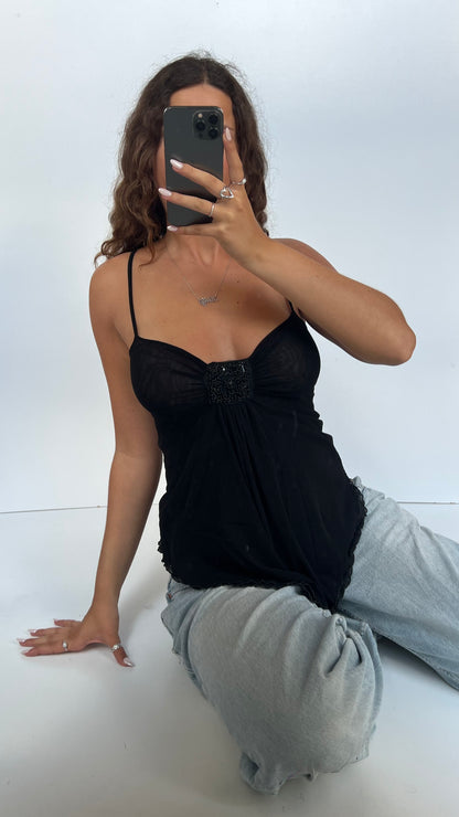 00s black mesh babydoll cami- size M