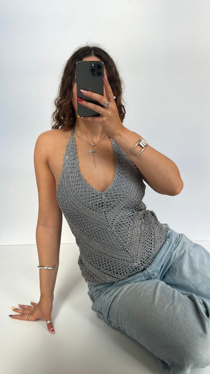 00s grey crochet halter cami- size M