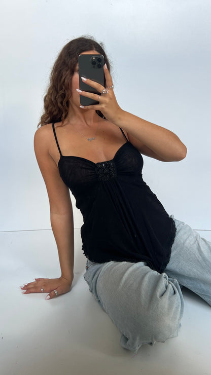 00s black mesh babydoll cami- size M