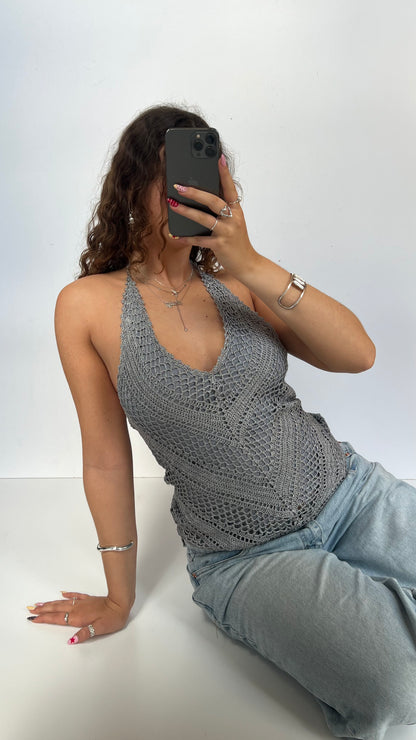 00s grey crochet halter cami- size M