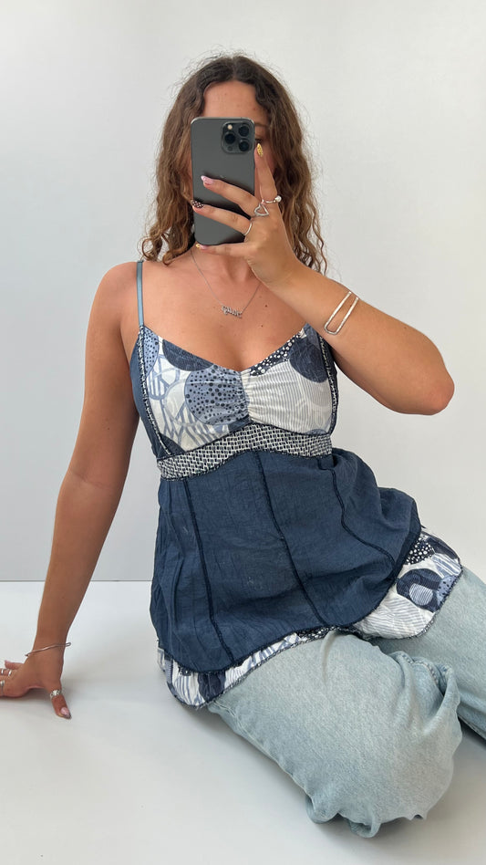 00s blue patchwork cami- size M