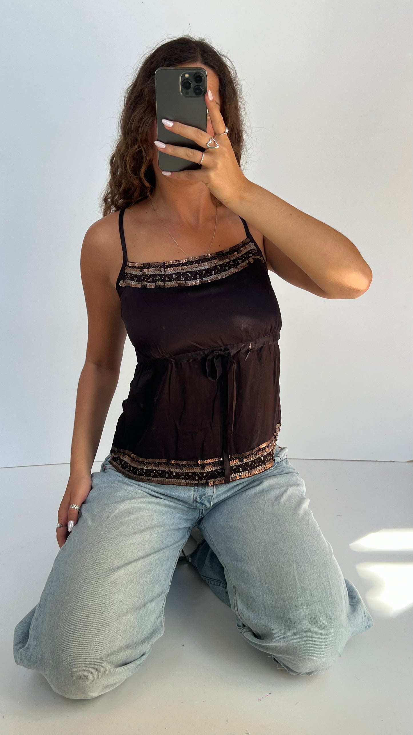 00s brown sequin cami- size S
