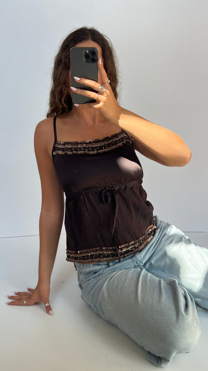 00s brown sequin cami- size S