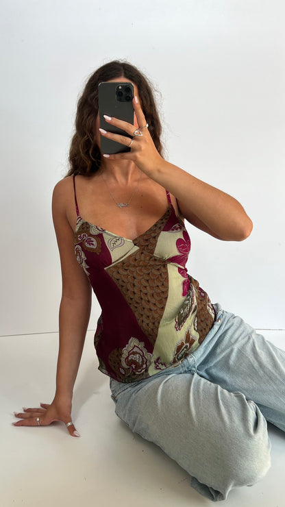 00s burgundy mesh floral cami- size M