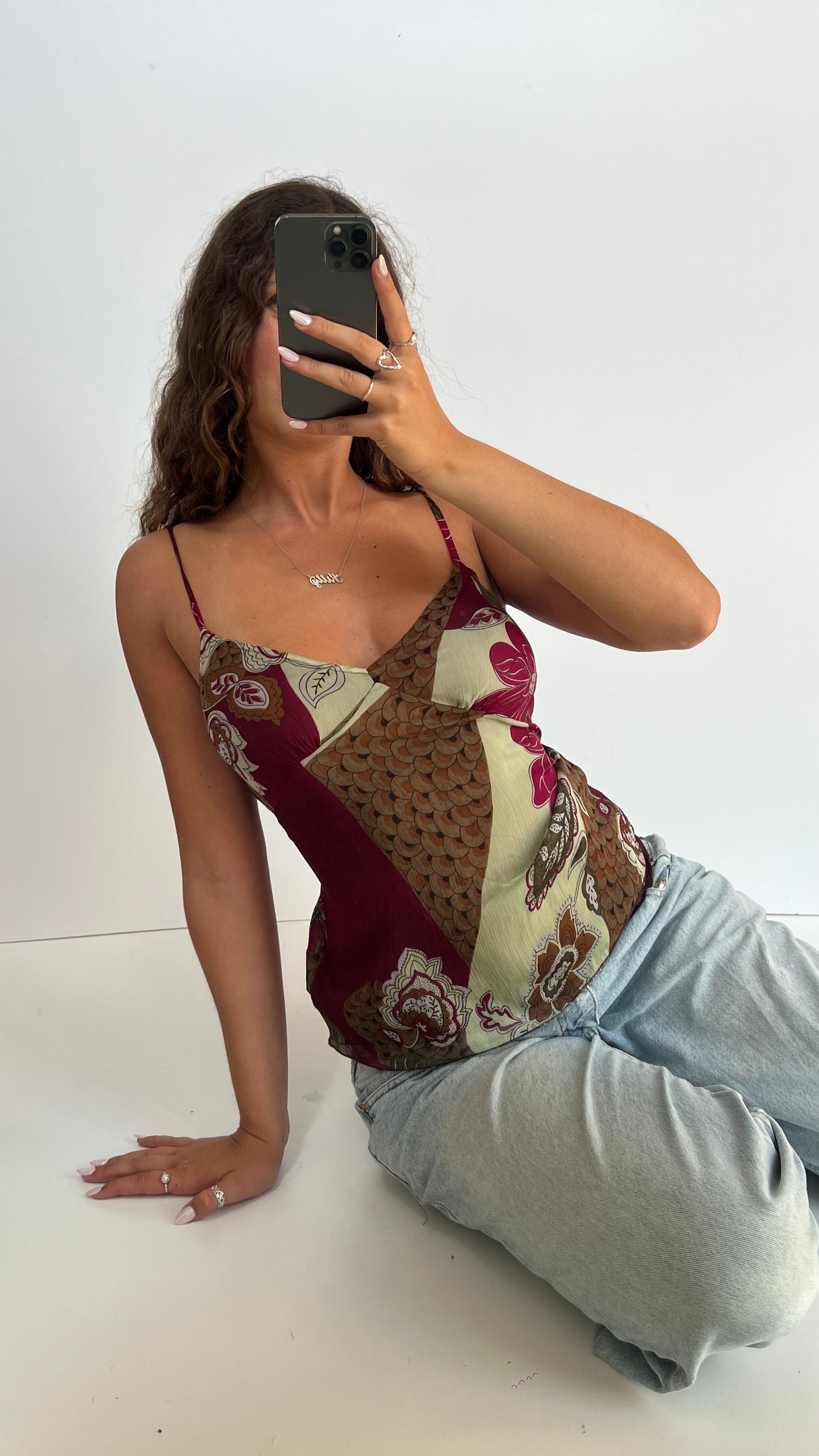 00s burgundy mesh floral cami- size M