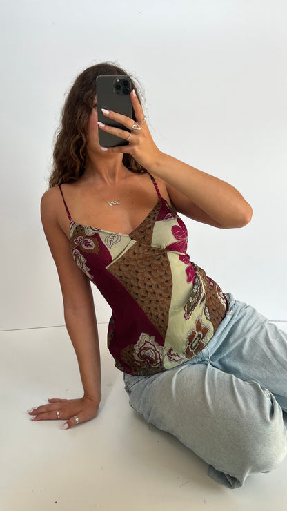 00s burgundy mesh floral cami- size M