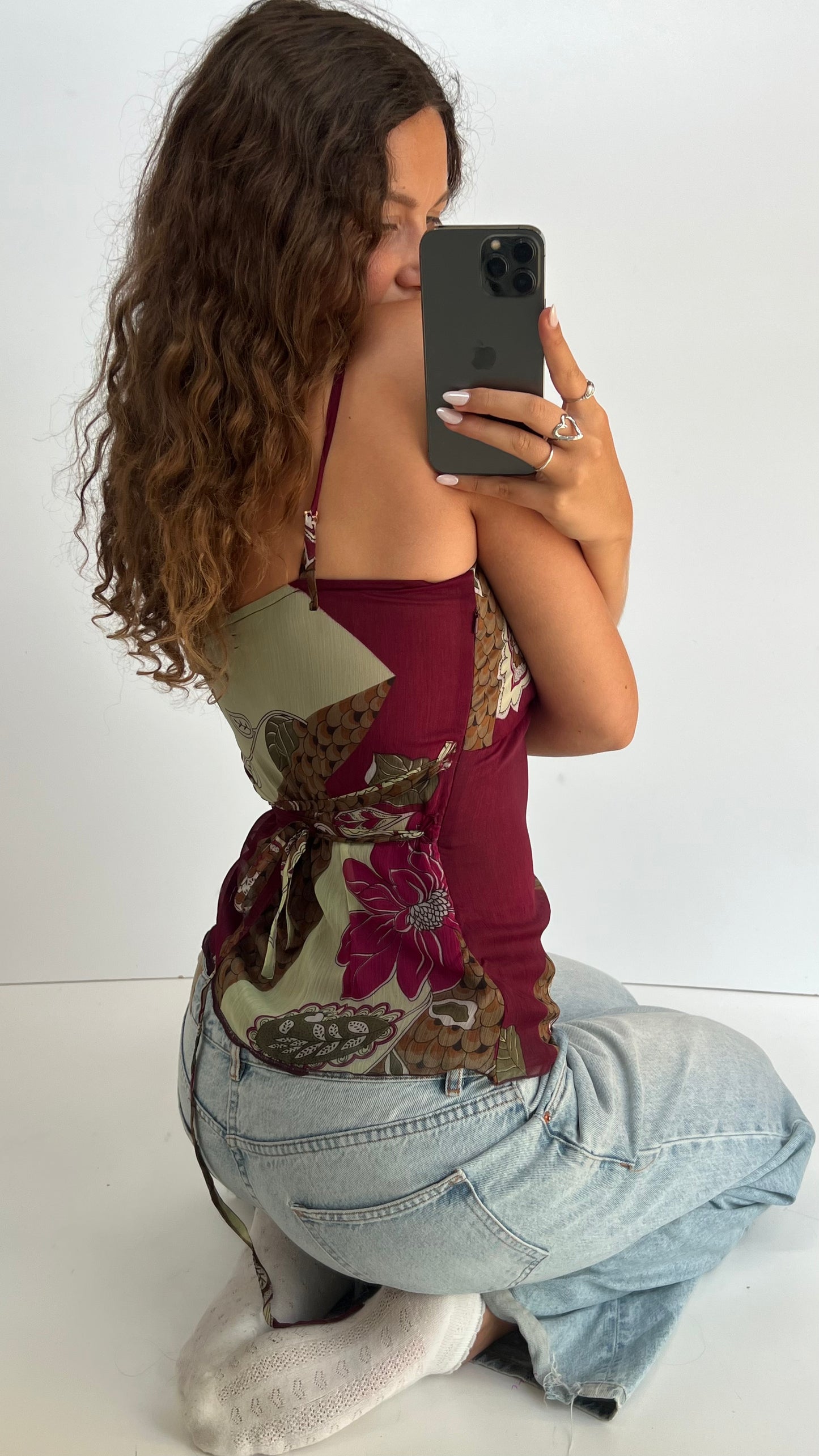 00s burgundy mesh floral cami- size M