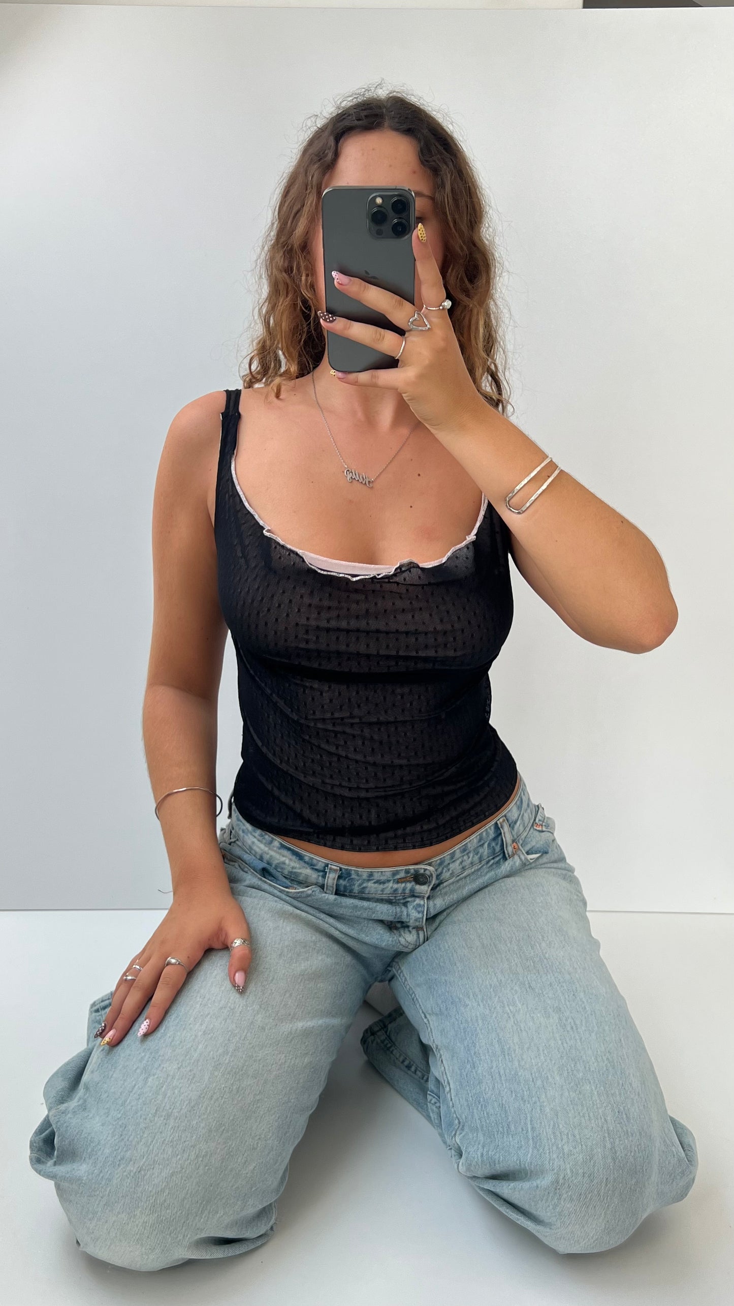 00s black pink mesh cami- size S