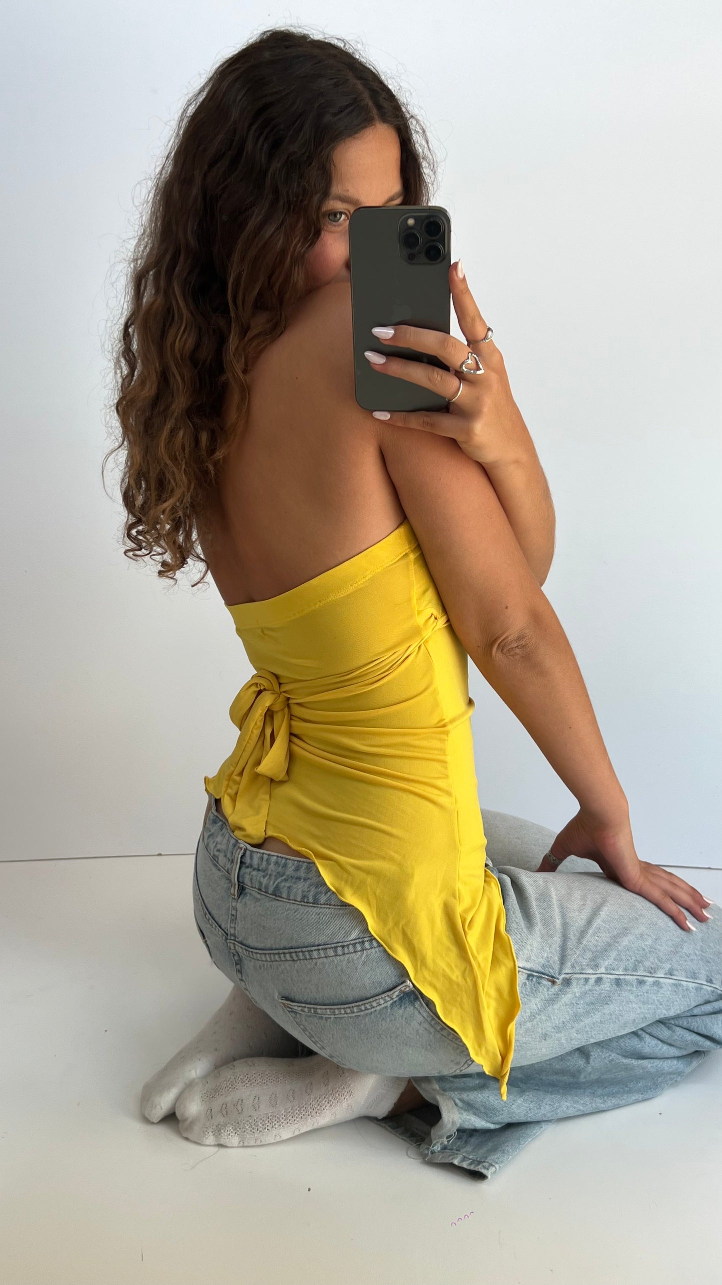 00s yellow asymmetric cami- size S