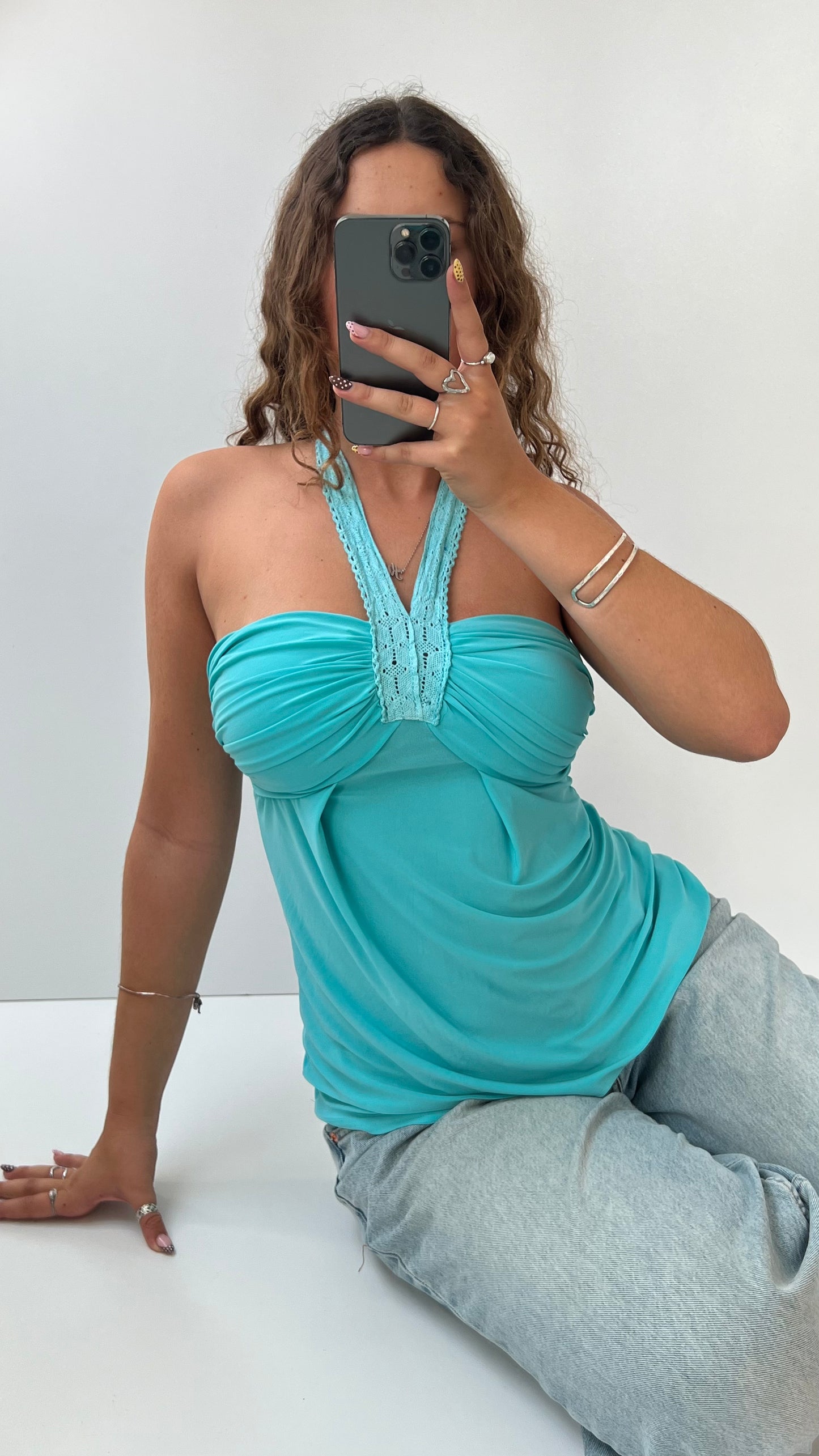00s slinky blue halter cami- size M