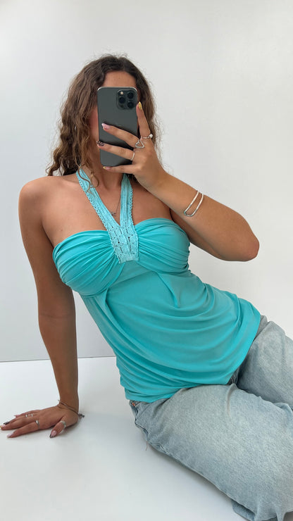 00s slinky blue halter cami- size M