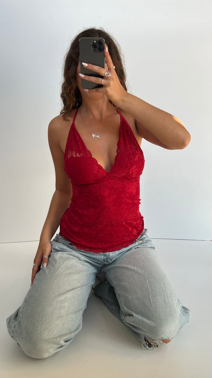 00s red backless lace cami- size S