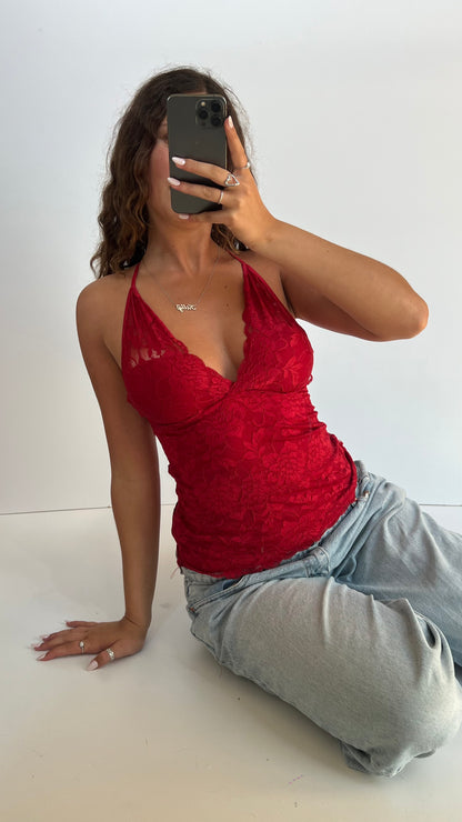 00s red backless lace cami- size S
