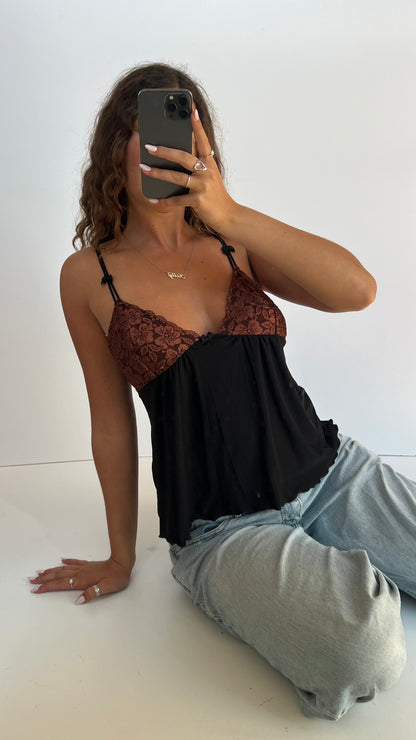00s black brown lace cami- size M