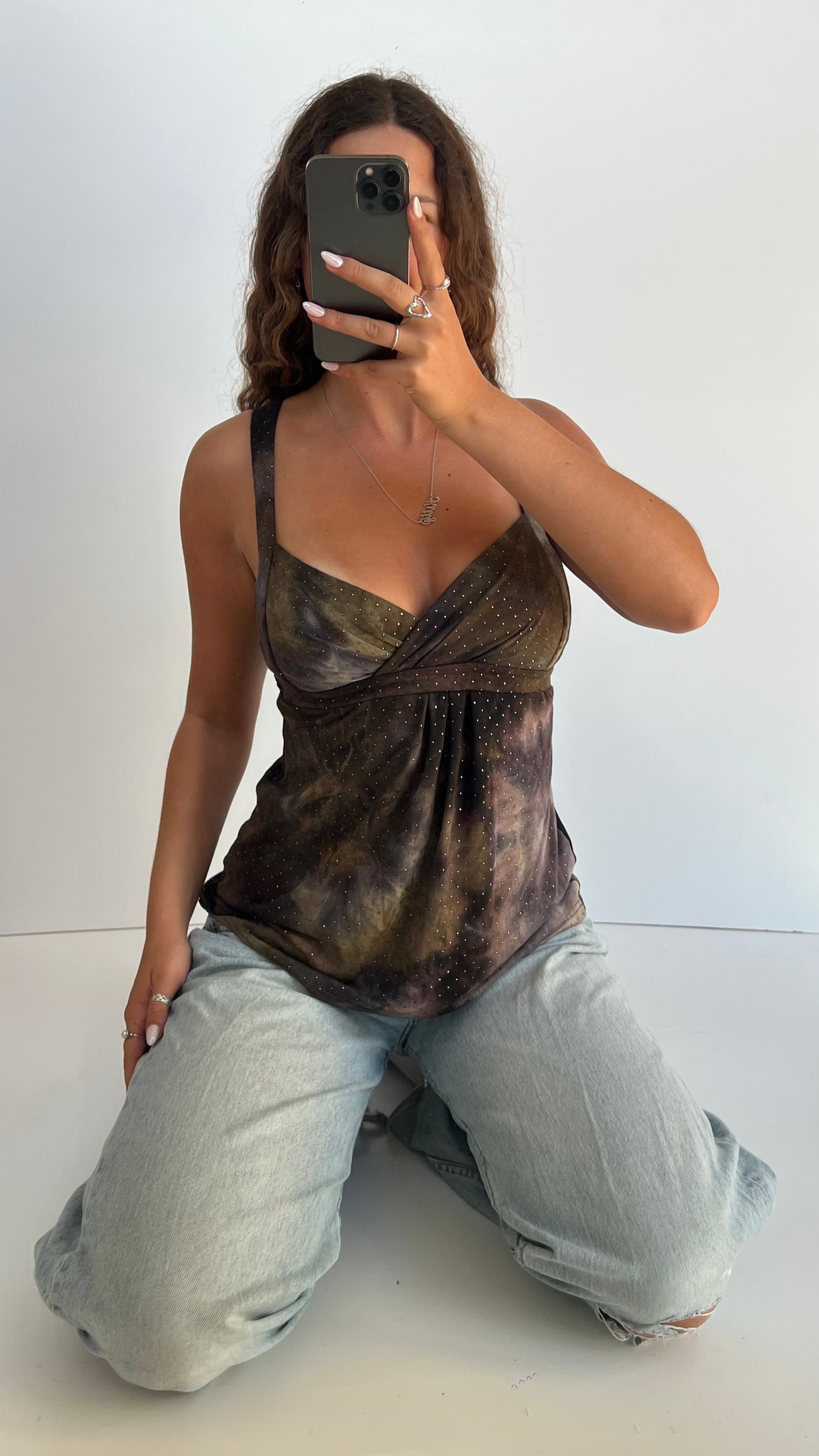 00s brown stud babydoll cami- size M