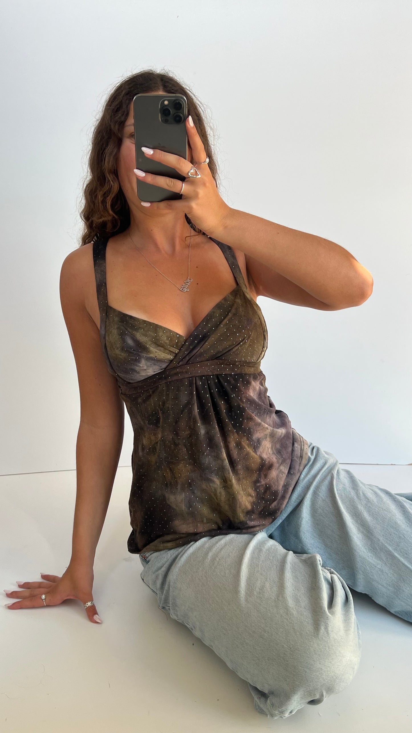 00s brown stud babydoll cami- size M