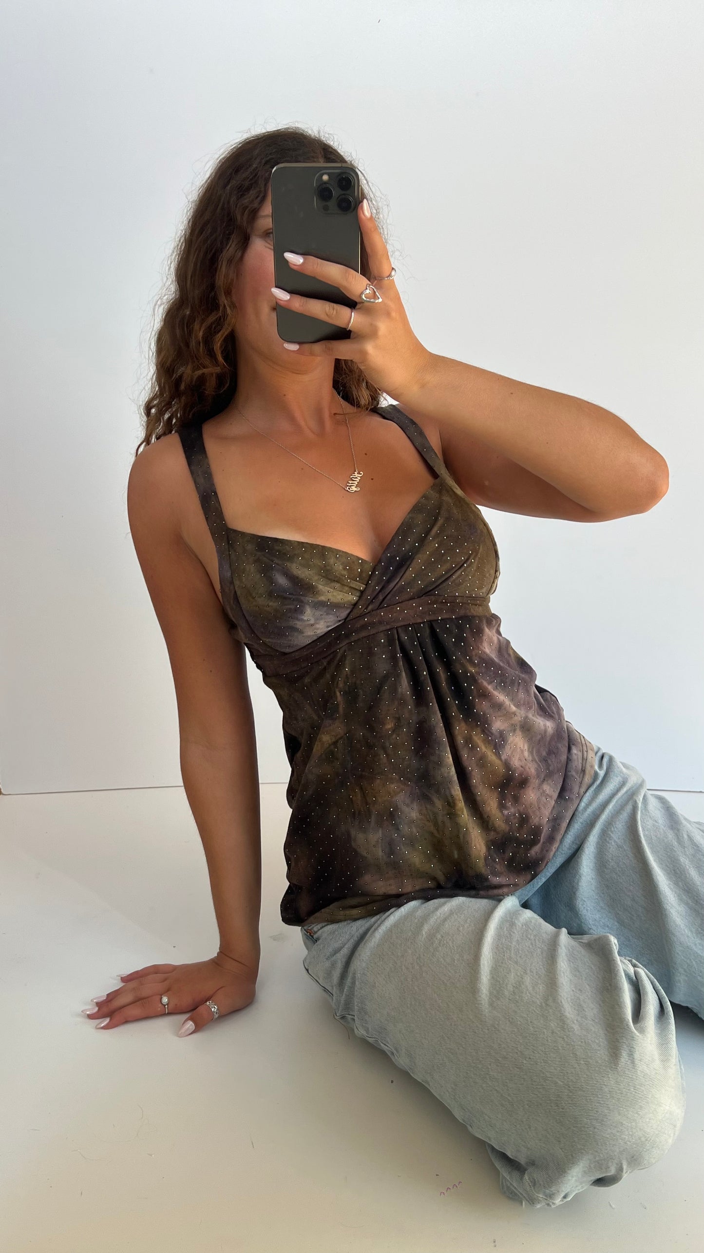 00s brown stud babydoll cami- size M