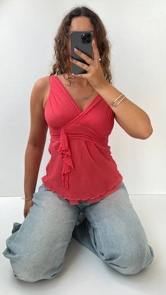 00s pink silk babydoll cami- size S
