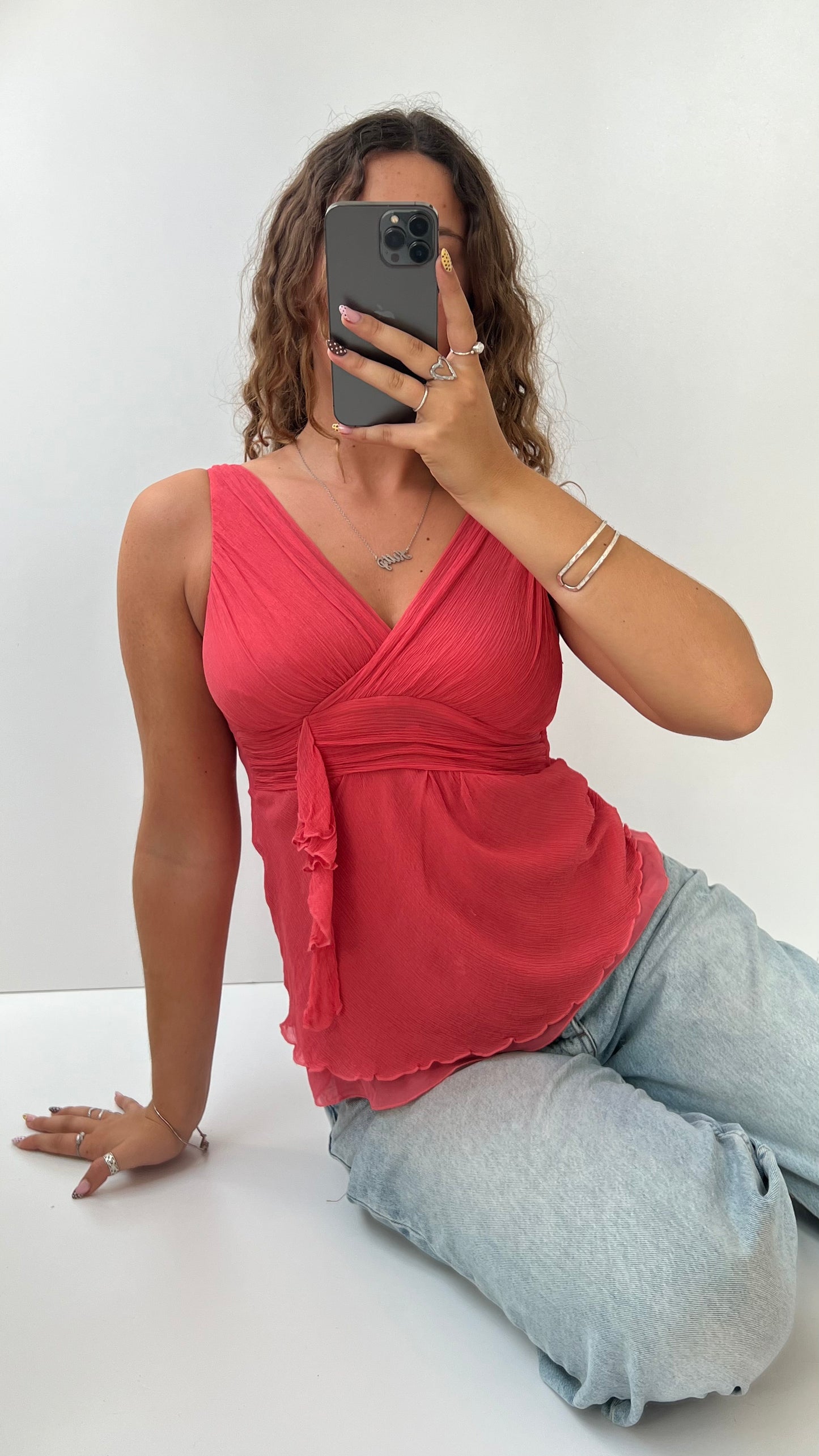 00s pink silk babydoll cami- size S