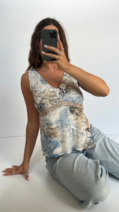 00s blue brown mesh top- size XL