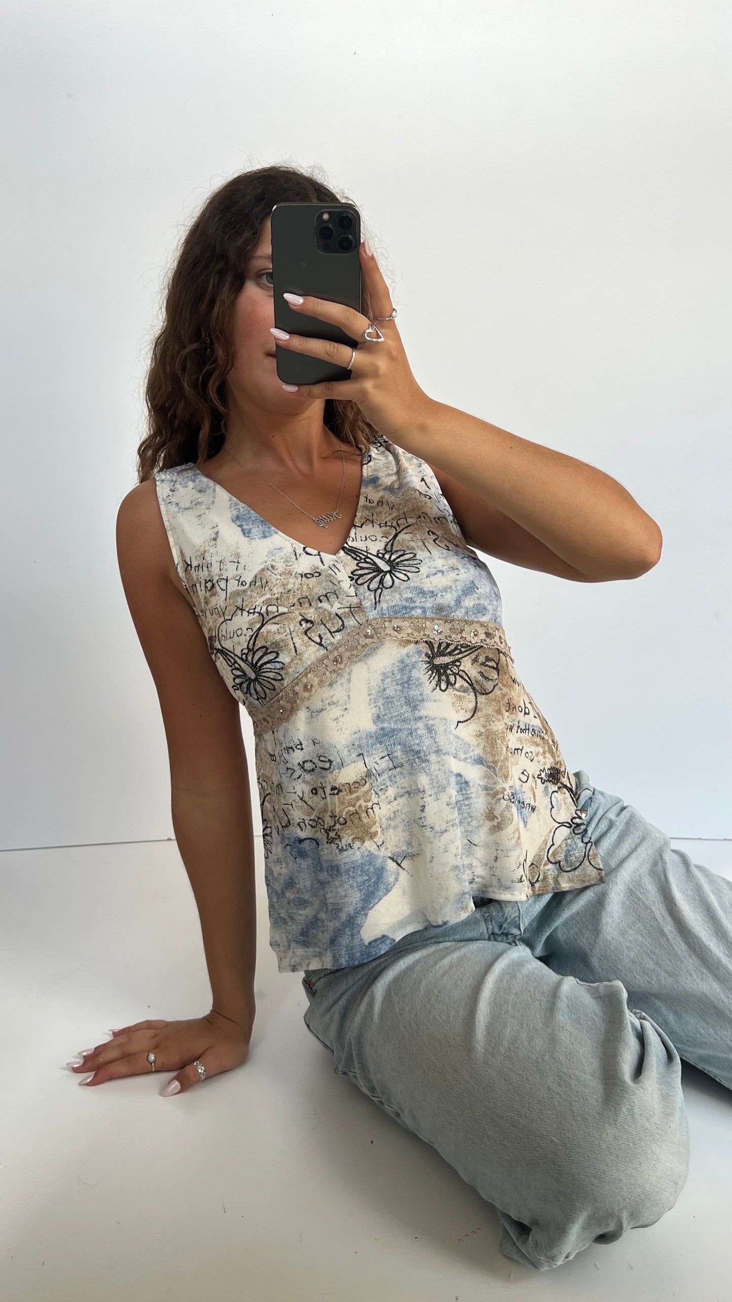 00s blue brown mesh top- size XL