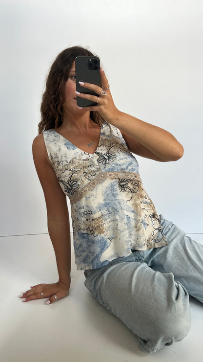 00s blue brown mesh top- size XL